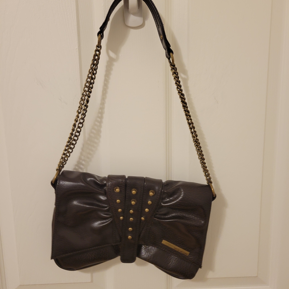 Matt & Nat Dark Brown Shoulder Bag with Gold Chain